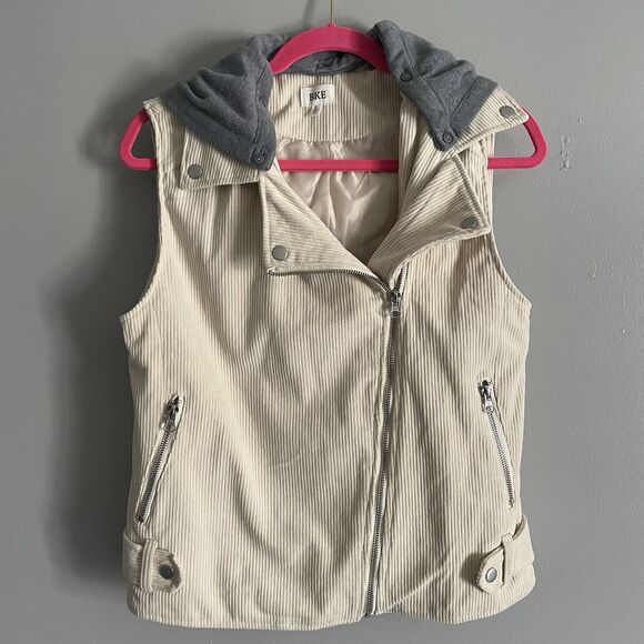 Buckle Jackets & Blazers - BKE Buckle Vest Women's Small Sleeveless Full Zip Corduroy Cream Beige Hoodie